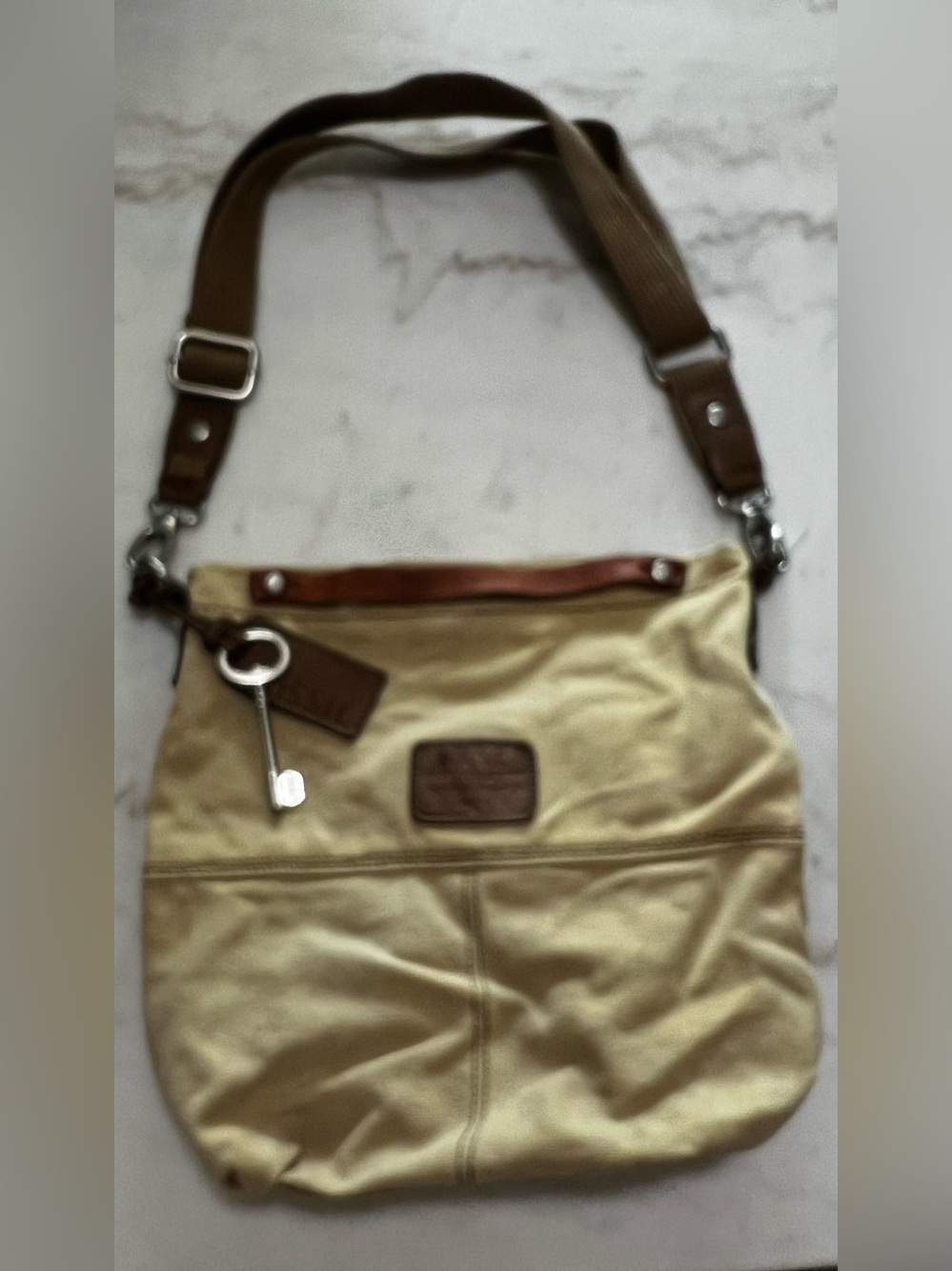 Fossil Long Live Vintage 1954 Canvas And Leather Messenger Bag Khaki/Brown